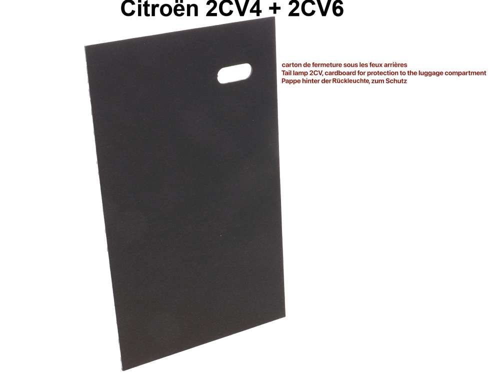 Citroen-2CV - Rückleuchte 2CV, Pappe für Abschirmung zum Kofferraum, für Citroen 2CV6.