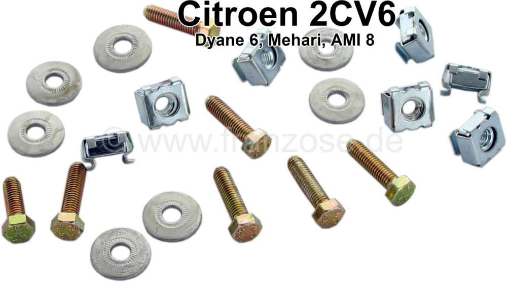 Citroen-2CV - Gummi Schraubensatz (Befestigung Gummi vor der Zündung, im Motorlüftergehäuse). Passend