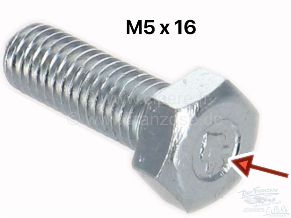 Sonstige-Citroen - M5x16, Schraube verzinkt, mit Citroenzeichen (Chevrons). Steigung: ISO 0,80 (Citroen ab Ba