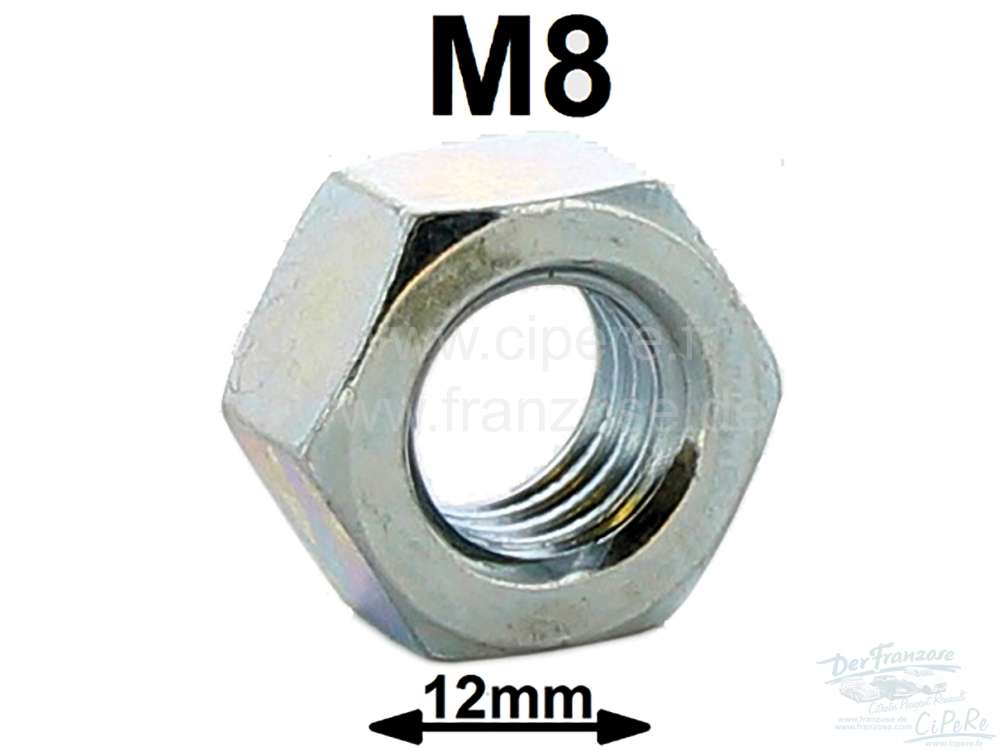 Peugeot - M8, Mutter für 12er Schraubenschlüssel. (Metall) (z.B. Vergaser auf Ansaugkrümmer 2CV).