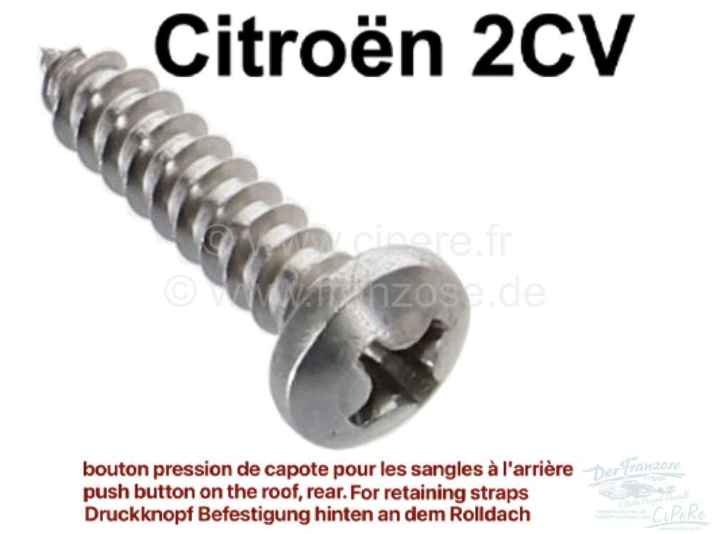 Citroen-2CV - 2CV, Rolldach, Blechtreibschraube aus Edelstahl. Für das Druckknopf Unterteil von dem Rol