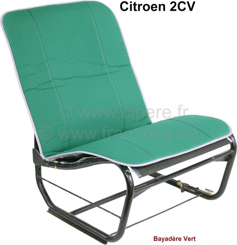 2CV alt, Sitzbezug Hängematte grün gestreift (Bayadère Vert). Per Stück.  Vorne + hinten passend. Made in France.