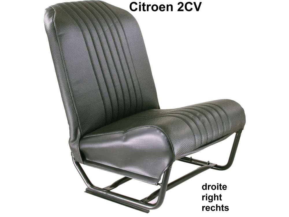 Citroen-2CV - Sitz rechts komplett (symetrisch), Kunstleder schwarz (Neuteil). Design: die Oberflache is