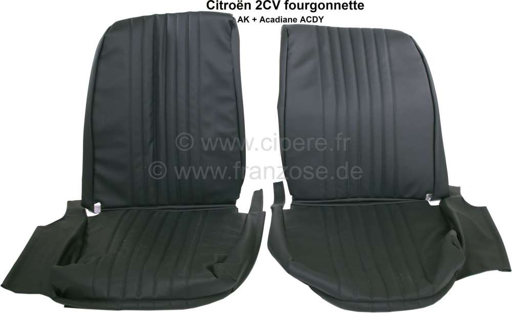 2CV, Sitzbezug Vordersitz (2x) links + rechts. Asymetrisch, Kunstleder  schwarz, die Oberfläche ist glatt. Seiten geschl