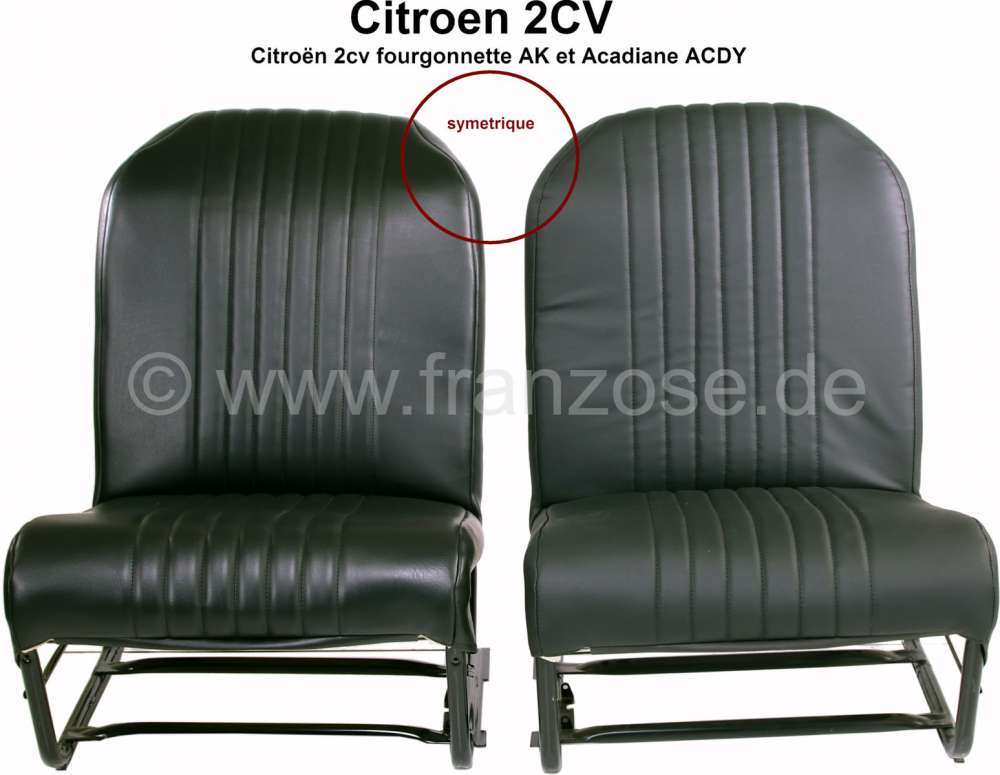 Alle - 2CV, Sitzbezug Vordersitz (2x) links + rechts. symetrisch, Kunstleder schwarz, die Oberfl