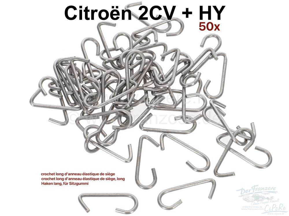 Citroen-2CV - Gummiring Haken, für die Polsterung (50 Stück). Lange Ausführung. Passend für Citroen 