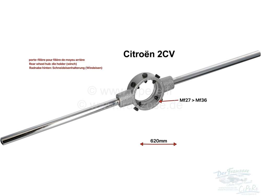 Citroen-2CV - Radnabe hinten: Schneideisenhalterung (Windeisen) für das Nachschneiden des Gewindes der 