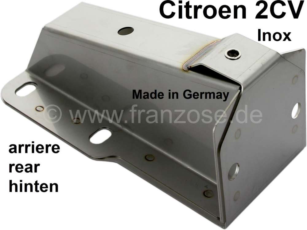 Citroen-2CV - Stoßstangenhalter hinten aus Edelstahl, für Citroen 2CV6 + 4. Der Halter ist für die ho