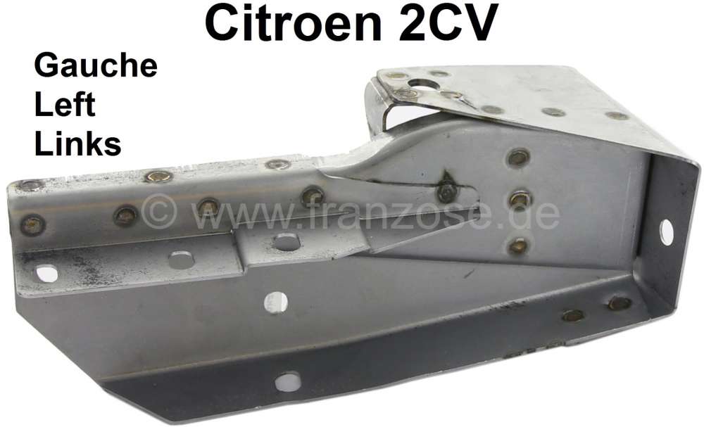 Citroen-2CV - Stoßstangenhalter vorne links. Passend für Citroen 2CV 4 + 6. Guter Nachbau aus der EU. 