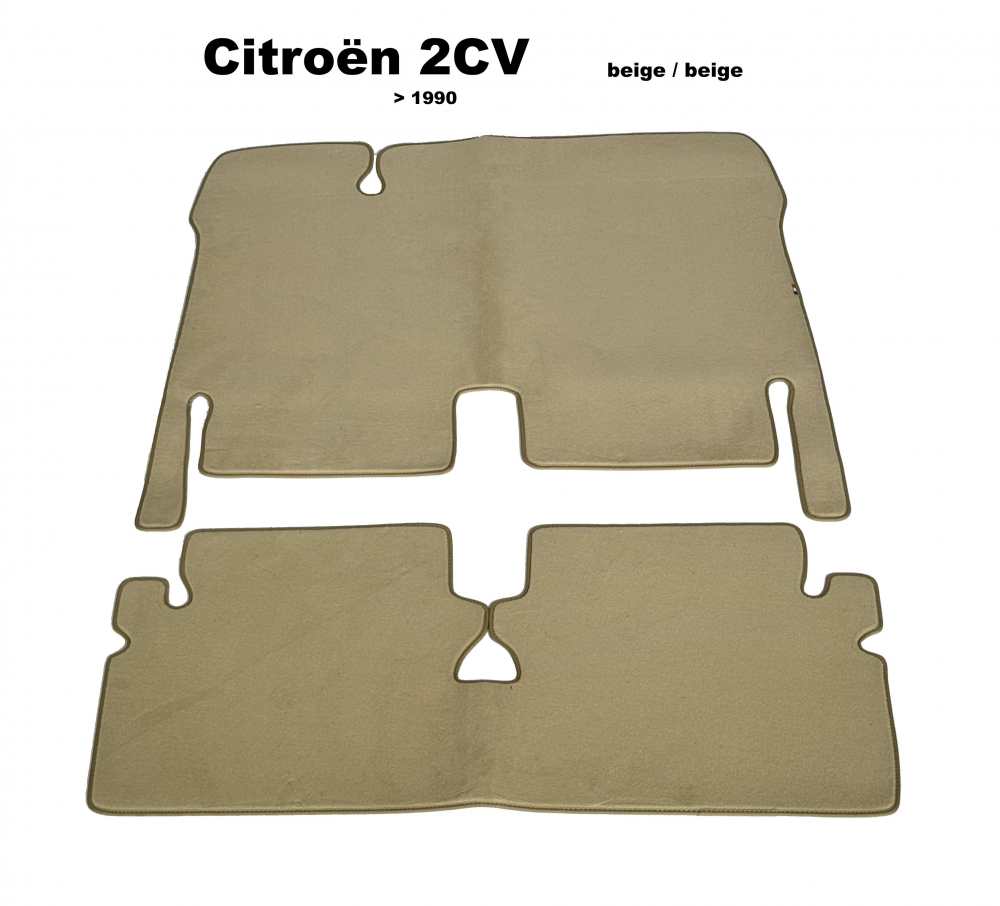 Citroen-2CV - Teppichsatz in Velour. Farbe: beige, beige eingefasst, 2-teilig. Der Teppichsatz bedeckt d
