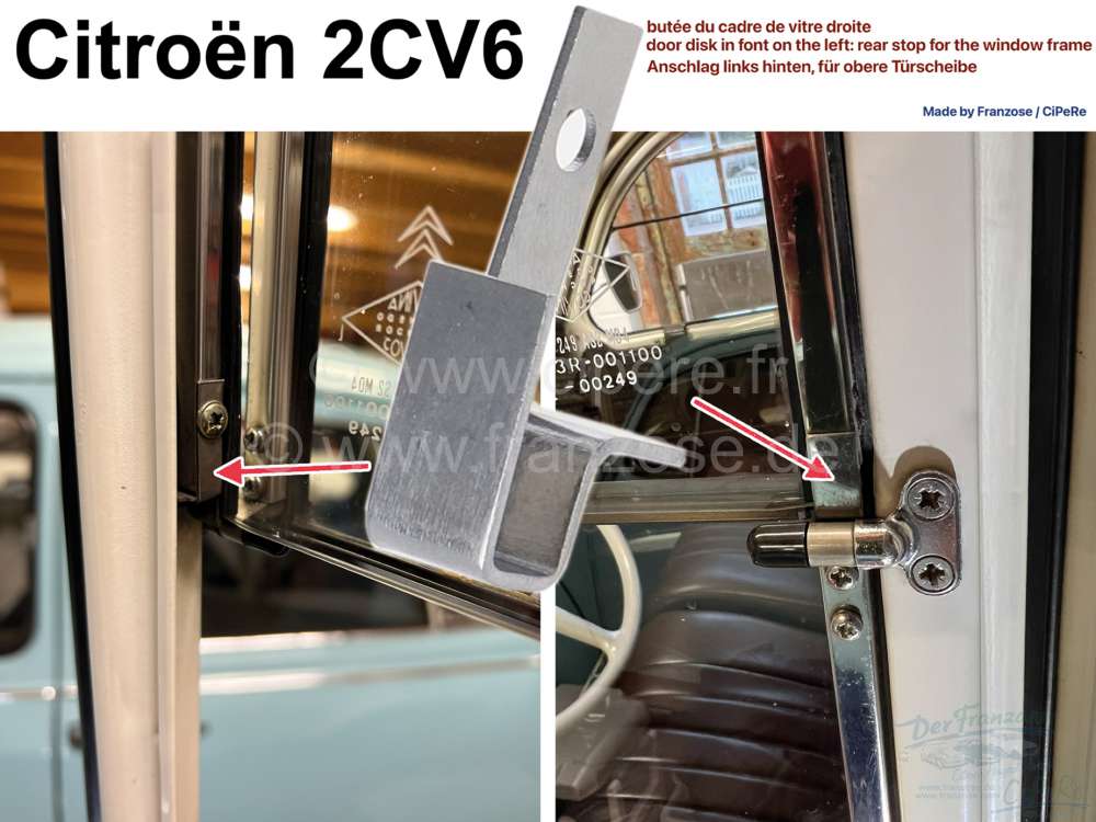 Citroen-2CV - 2CV, Türscheibe vorne links. Hinterer Anschlag für den Fensterrahmen. Passend für Fenst