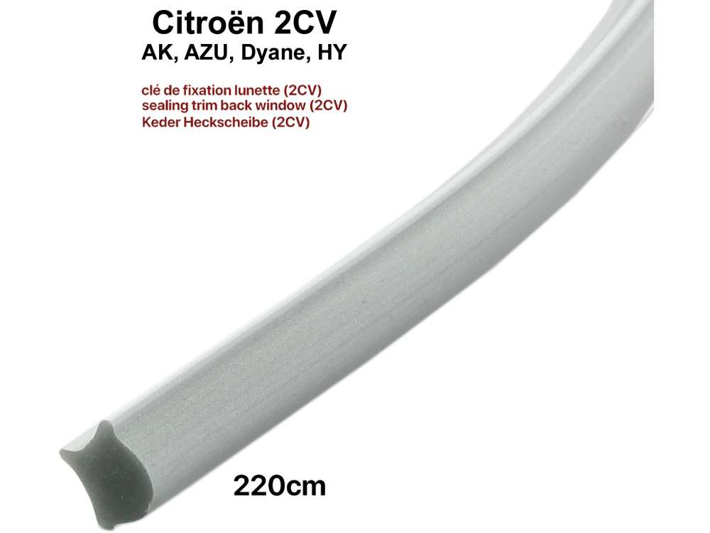 Citroen-DS-11CV-HY - 2CV, Rolldach, Heckscheibendichtung - Keder, Kunststoff grau. Passend für Citroen 2CV. L