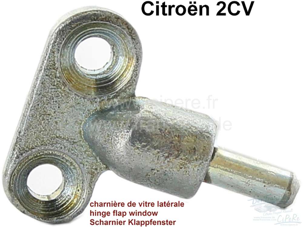 Citroen-2CV - 2CV, Türscheibe vorne, Scharnier für das Klappfenster. Verschraubt außen an der Tür. N