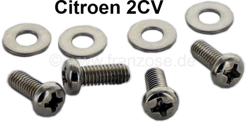 Citroen-2CV - 2CV, Türscheibe vorne, Scharnier Schraubenset (aus Edelstahl) für die Klappfensterscharn