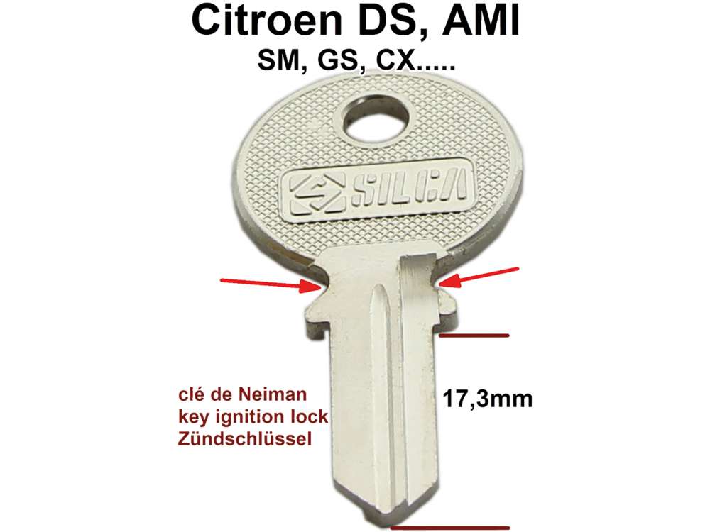 Sonstige-Citroen - Schlüsselrohling Türschloss. Passend für Citroen DS, bis Baujahr 1974. CItroen AMI6 + A