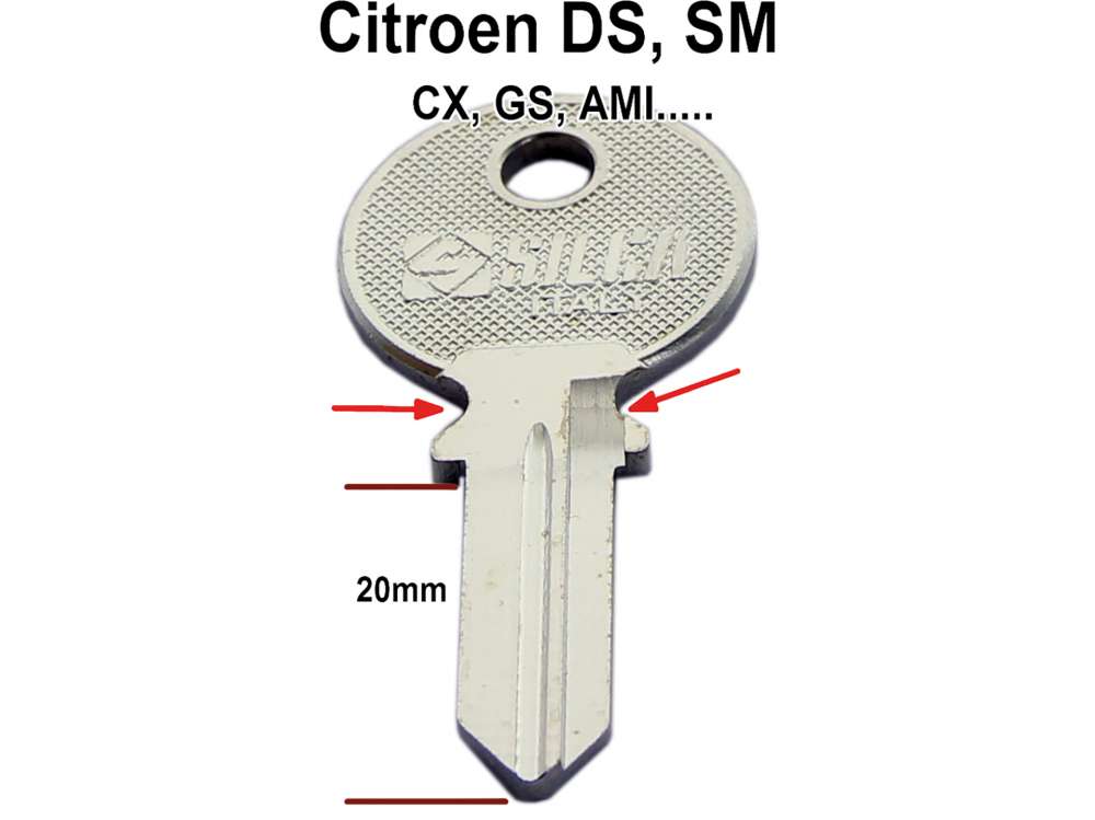 Alle - Schlüsselrohling Türschloss. Passend für Citroen DS, bis Baujahr 1974. Citroen AMI6 + A
