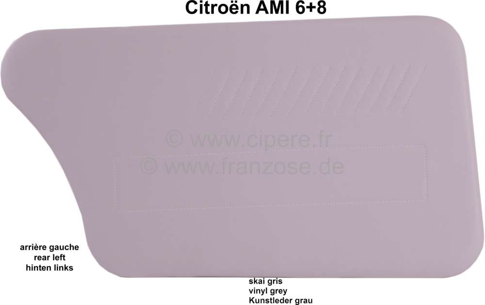 Citroen-2CV - Türverkleidung hinten links. Farbe: Kunstleder grau. Passend für Citroen AMI6, AMI8. Wir