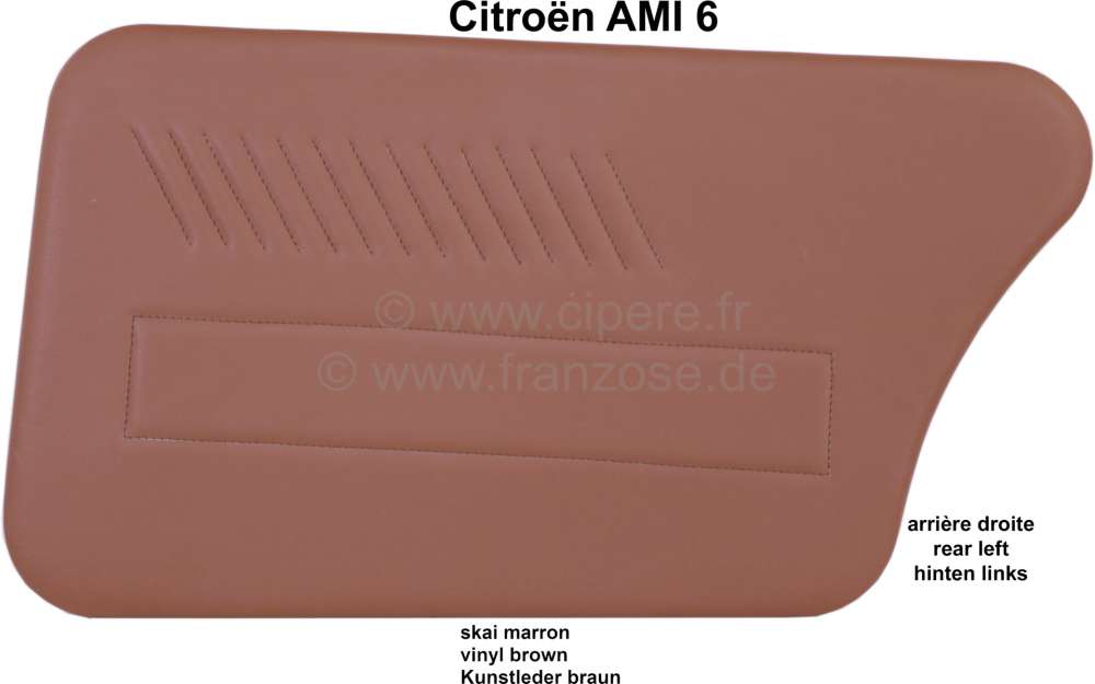 Citroen-2CV - Türverkleidung hinten rechts. Farbe: Kunstleder braun. Passend für Citroen AMI6, AMI8. W