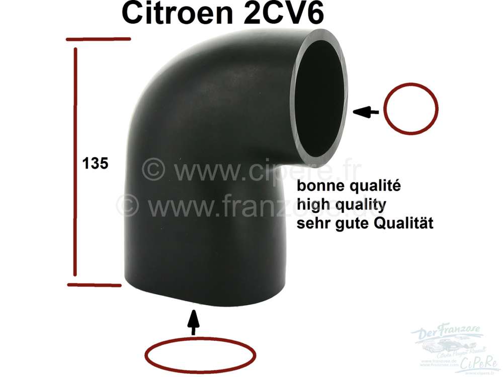 Citroen-2CV - Gummischlauch für 2CV6, zwischen Vergaser + Luftfilter (ovaler Vergaser). Sehr, sehr gute