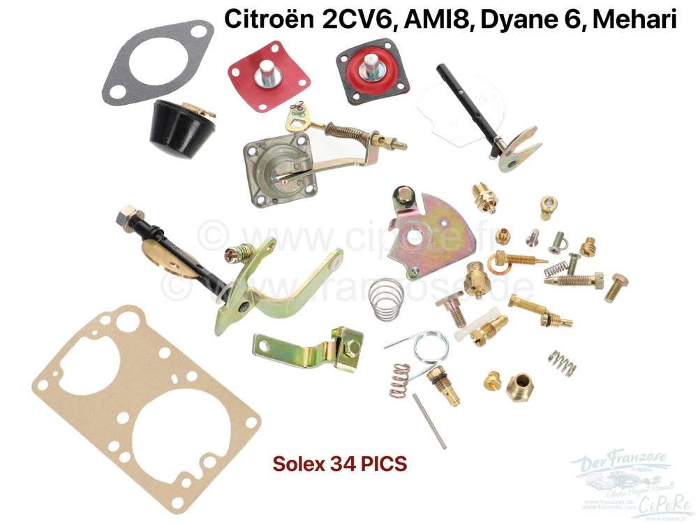 Citroen-2CV - Vergaser Reparatursatz für runden Vergaser. Passend für Citroen 2CV6, AMI8, Dyane 6, Meh
