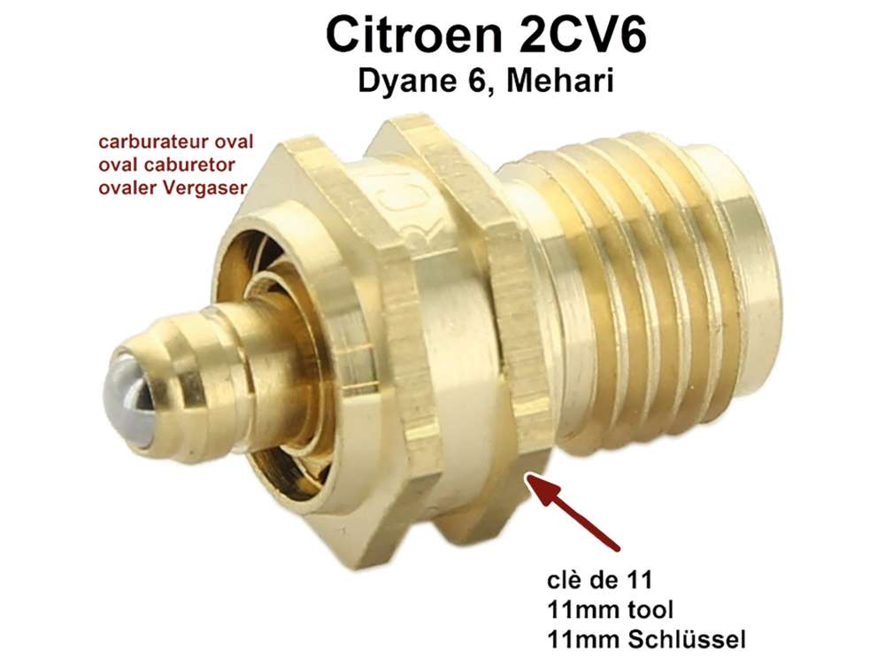 Citroen-2CV - Schwimmernadelventil klein, passend für Citroen 2CV6 mit ovalen Vergaser. Für 11er Schl