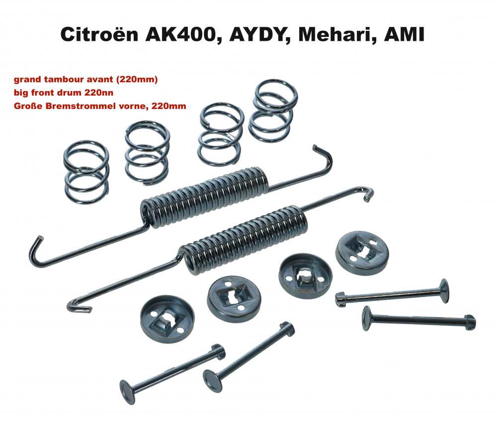 Citroen-2CV - Bremsbacken Montagesatz vorne, passend für Citroen AK400, ACDY, Mehari, AMI6 (große Trom