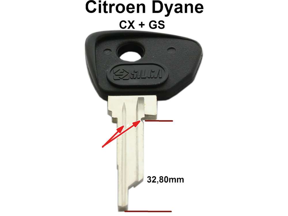 Alle - Zündschloß Schlüsselrohling. Passend für Citroen Dyane, von 1967 bis 1978. Acadiane vo