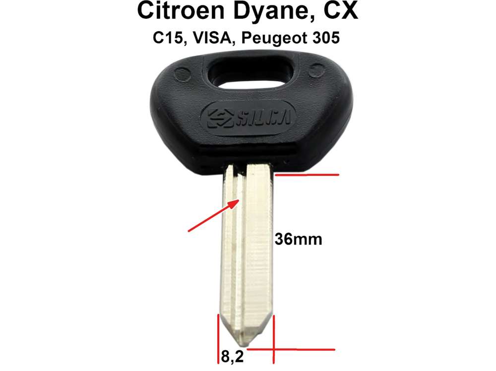 Sonstige-Citroen - Zündschloß Schlüsselrohling. Passend für Citroen Dyane, von 1980 bis 1983. Citroen CX,