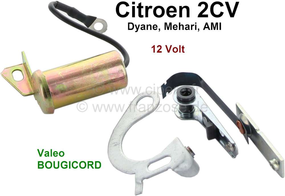 Citroen-2CV - Kontakt + Kondensator, für Citroen 2CV6/2CV4, 12 Volt Elektrik. Von original Hersteller B