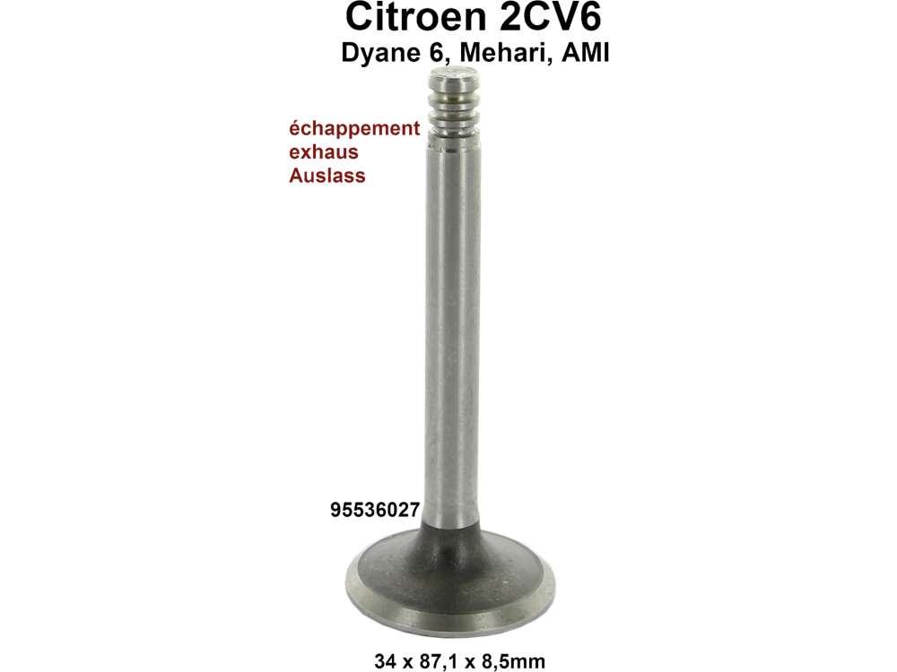 Citroen-2CV - Ventil 2CV6, Auslass, per Stück. 34 x 87,1 x 8,5mm. Or.Nr.: 95536027