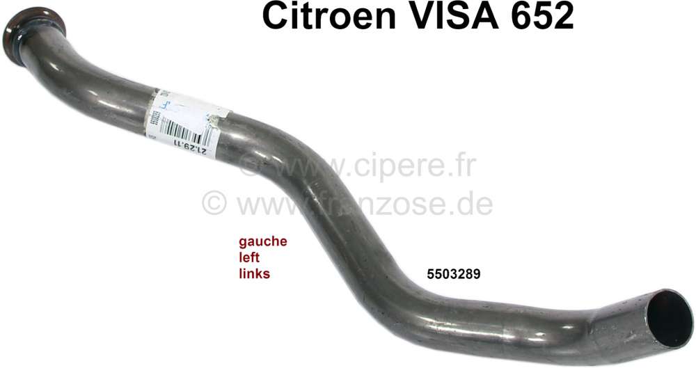 Citroen-2CV - VISA 652, Auspuffrohr vorne links (Flammrohr). Passend für Citroen VISA 652 (2 Zylinder).
