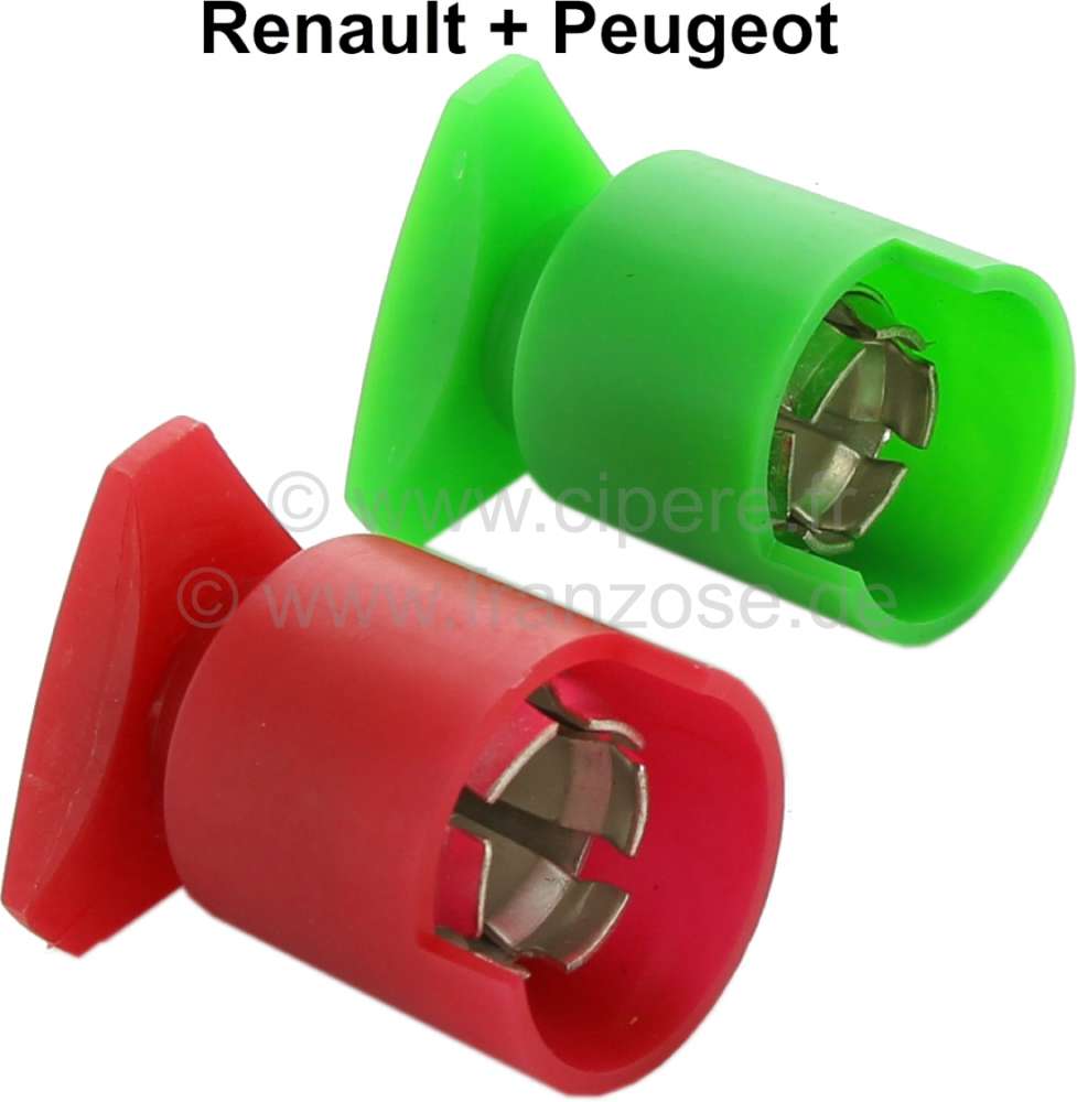 Peugeot - Batteriepol, Plus + Minus (farbig in rot + grün). Passend für Renault + Peugeot.