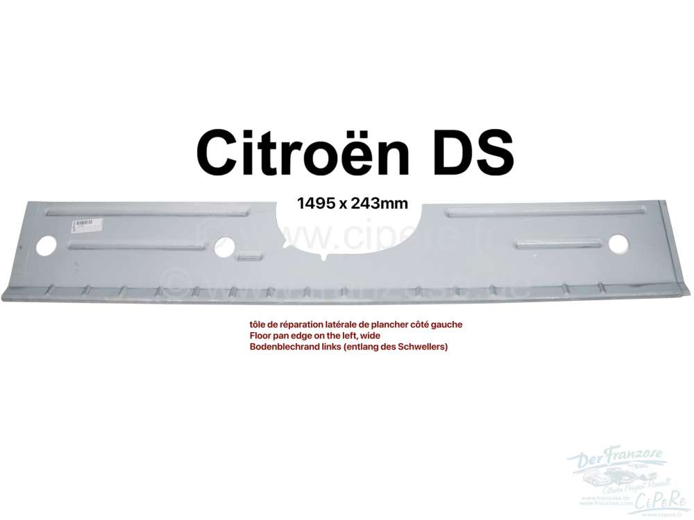 Citroen-DS-11CV-HY - Bodenblech Rand links (mit Sicken), breit. Über die komplette Länge. Passend für Citroe