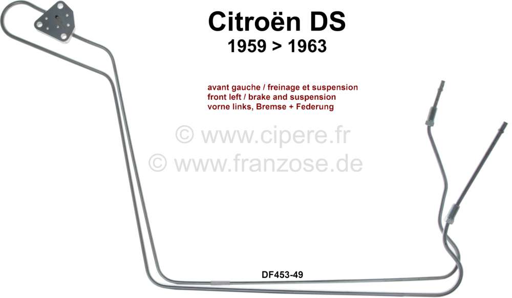 Sonstige-Citroen - Hydraulikleitungen vorne links, für Bremsenkreis + Federung. Passend für Citroen DS19 vo