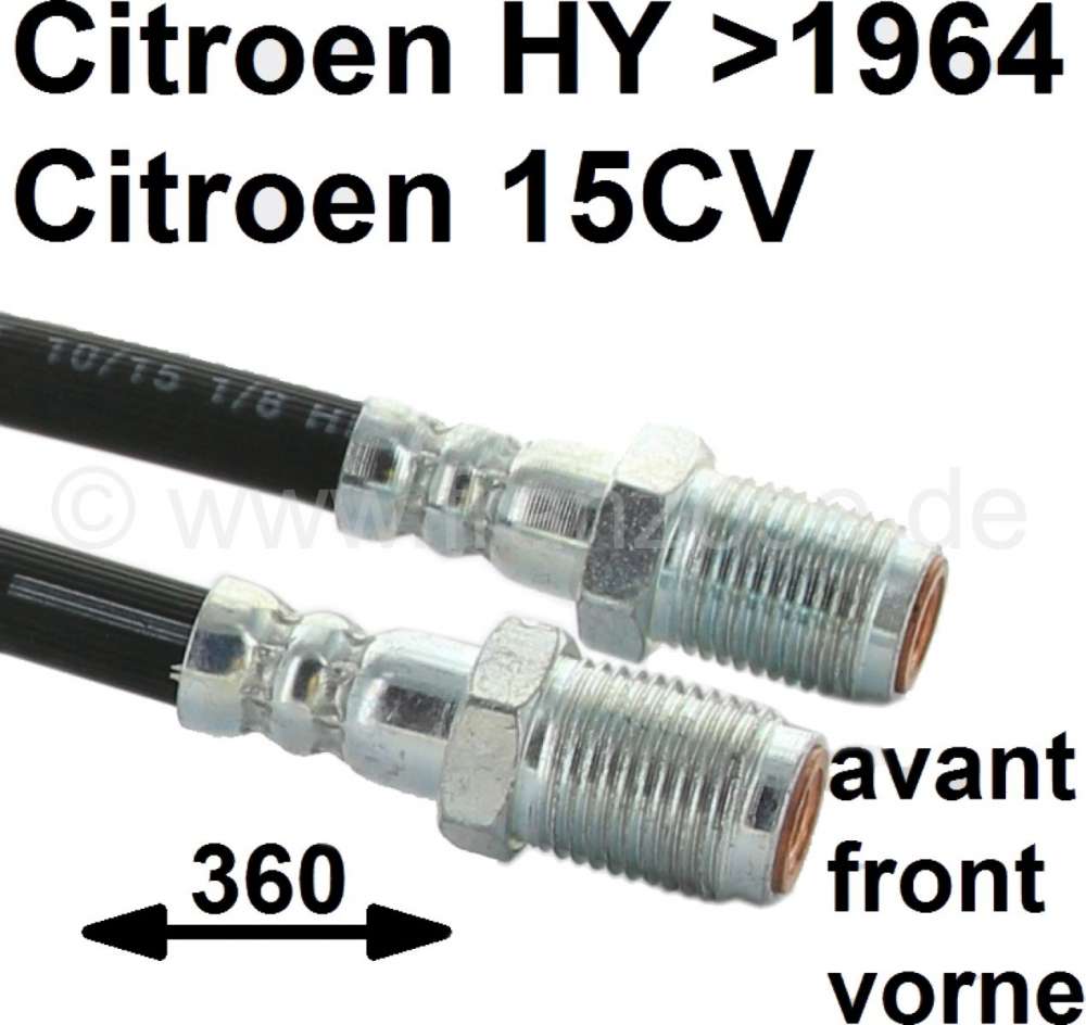 Citroen-DS-11CV-HY - Bremsschlauch vorne. Passend für Citroen 15CV. Citroen HY, bis Baujahr 1964. Länge: 360m