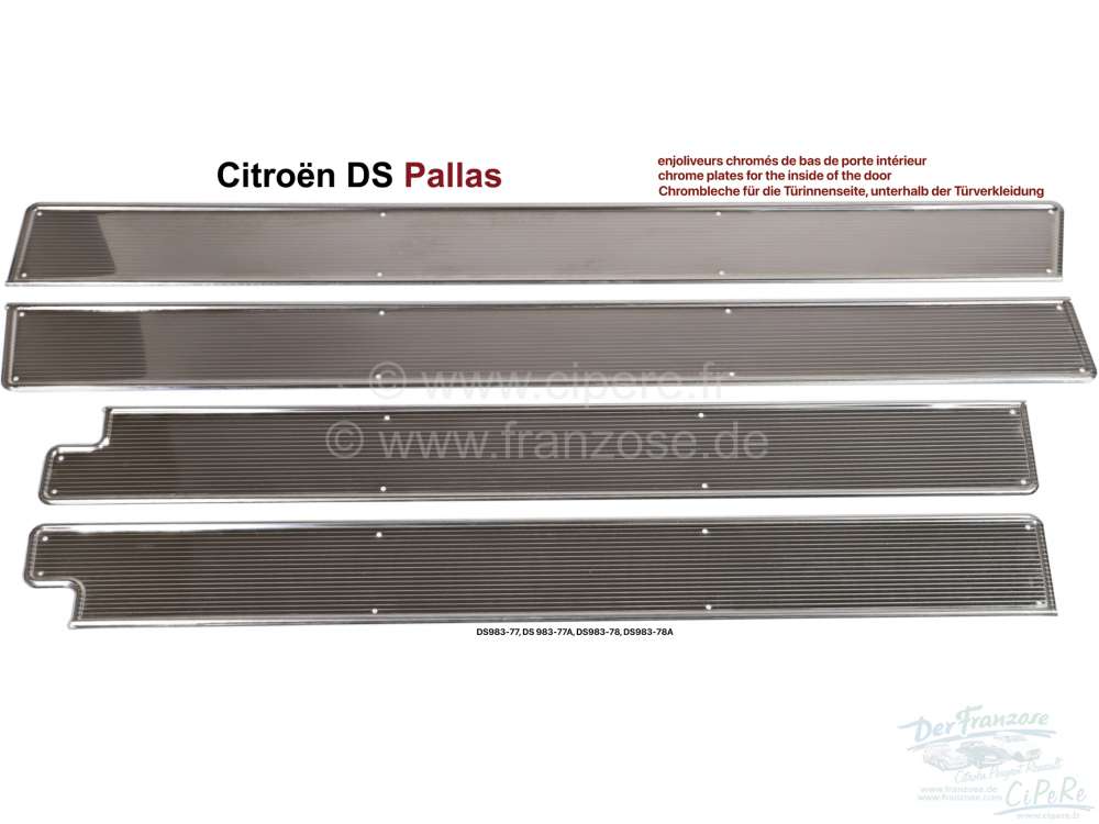 Sonstige-Citroen - DS Pallas, Chrombleche für die Türinnenseite, unterhalb der Türverkleidung. Nachbau, op