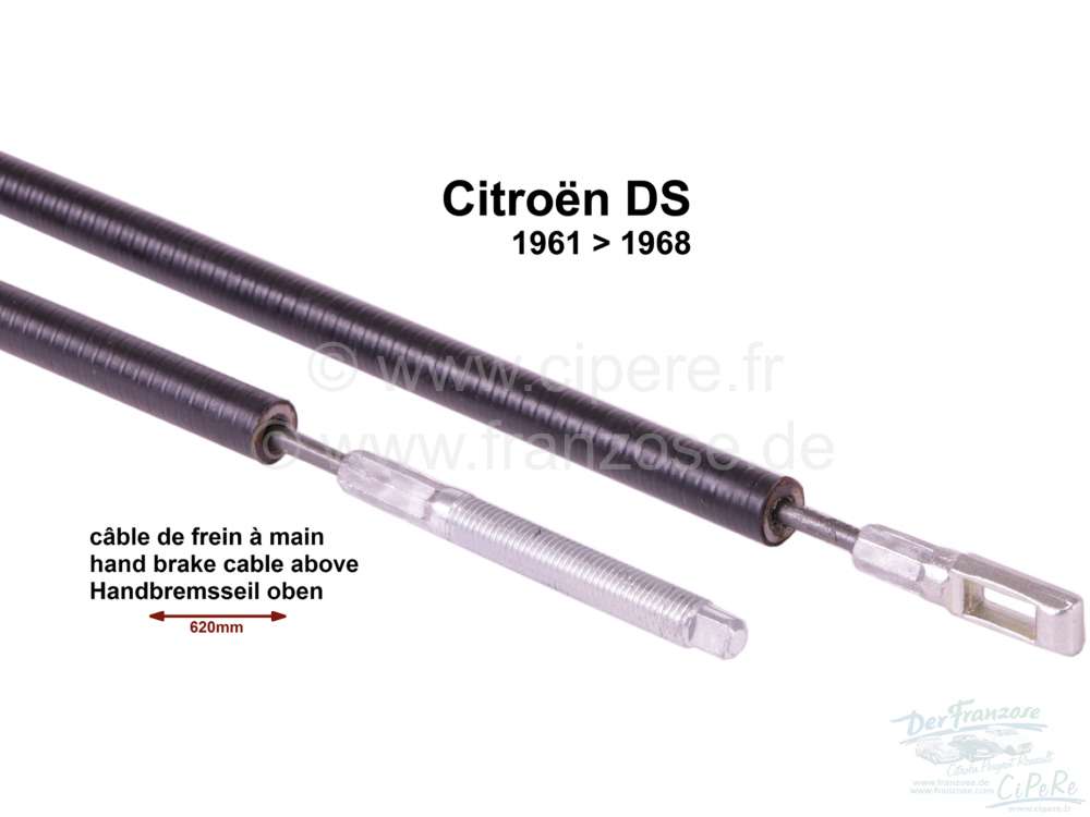 Citroen-DS-11CV-HY - Handbremsseil oben. Passend für Citroen DS, von Baujahr 1961 bis 1968. Länge über alles