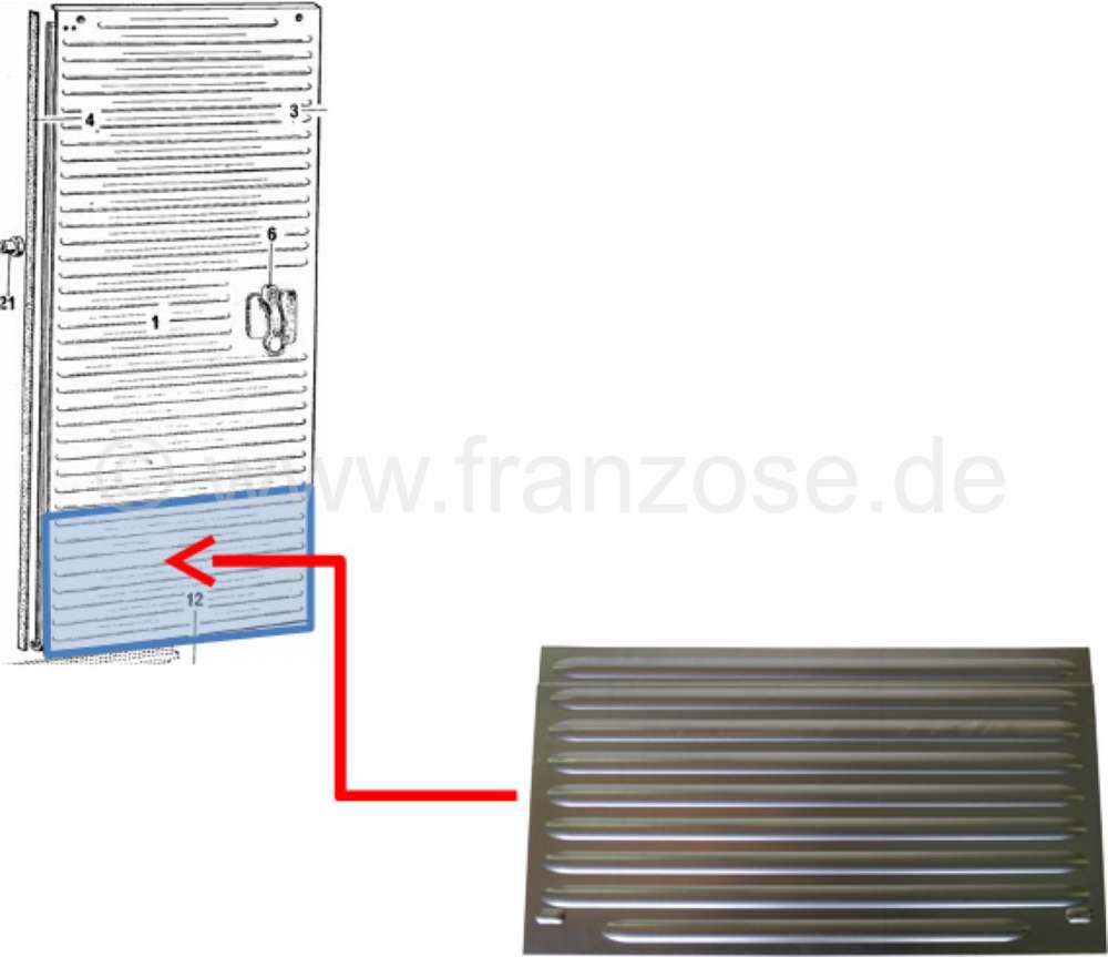 Citroen-DS-11CV-HY - Schiebetür Reparaturblech, unten + oben passend (Außenblech). 8 Sicken! Passend für Cit