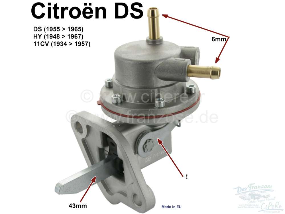 Citroen-DS-11CV-HY - Benzinpumpe komplett aus Metall. Langer Betätigungshebel (ca. 43mm). Passend für Citroen