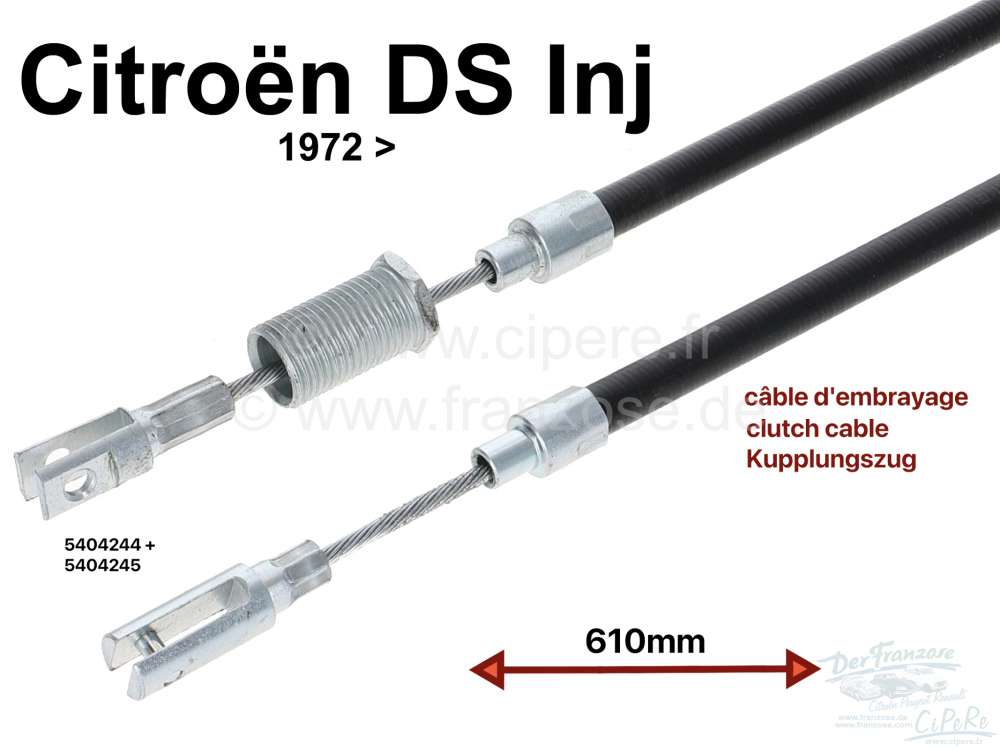 Citroen-DS-11CV-HY - Kupplungszug, passend für Citroen DS IE, ab Baujahr 1972. (Diaphragma Kupplung). Länge: 