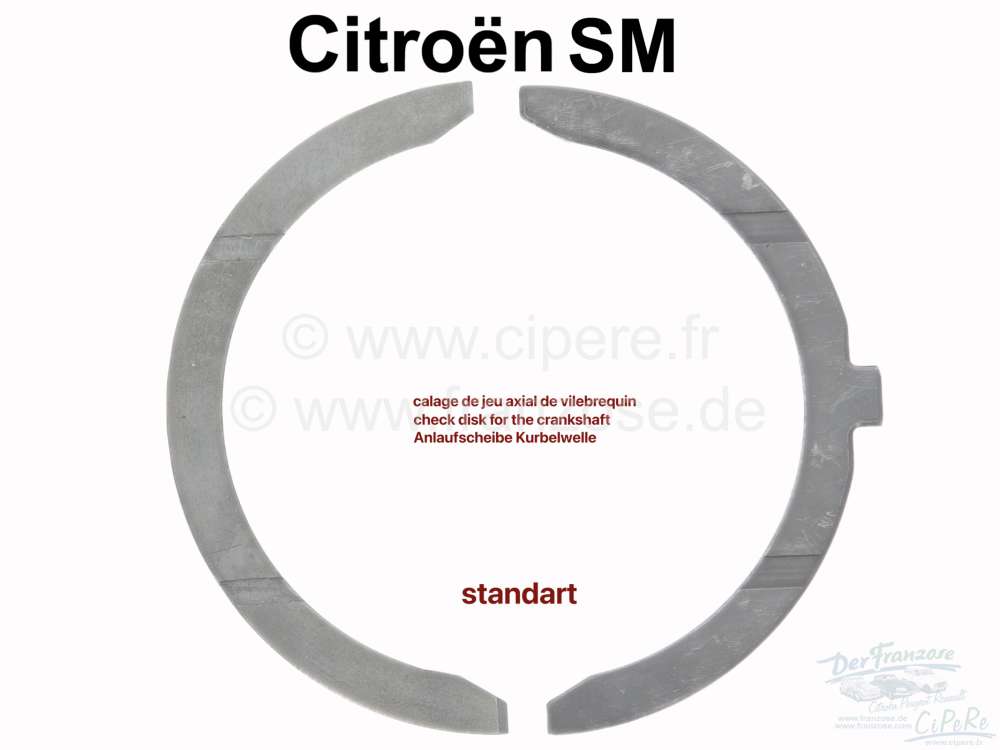 Citroen-DS-11CV-HY - SM, Anlaufscheibe für die Kurbelwelle (pro Kurbelwellenseite), Standardmaß. Passend für