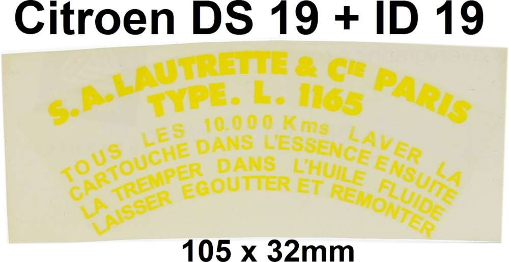 Citroen-DS-11CV-HY - Aufkleber transparent, gelbe Schrift. Für den Luftfilter. Passend für Citroen DS + ID.