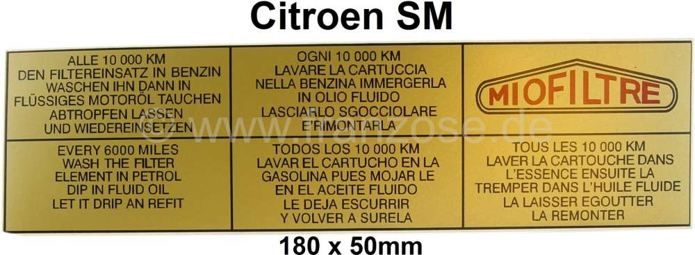 Citroen-DS-11CV-HY - SM, Aufkleber Luftfilter, eckig. Passend für Citroen SM.