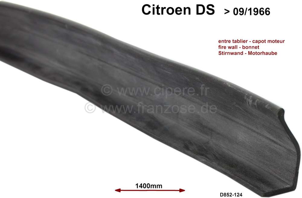 Citroen-DS-11CV-HY - Stirnwand (Motor Stirnwand) Abdichtgummi. Dies Dichtung ist oben auf der Stirnwand montier