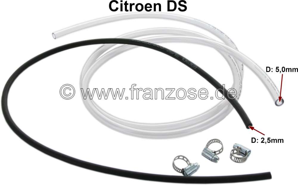 Citroen-DS-11CV-HY - Scheibenwaschanlage, Schlauchsatz mit Schellen (dünner + dicker Schlauch). Passend für C