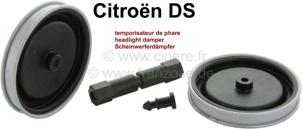 Citroen-DS-11CV-HY - Scheinwerferdämpfer Reparatursatz komplett. Inclusive der Kunststoffanschlüsse. Citroen 