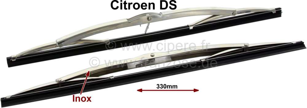 Citroen-2CV - Wischerblätter - Scheibenwischer gefedert, silber, aus Edelstahl. Passend für Citroen DS