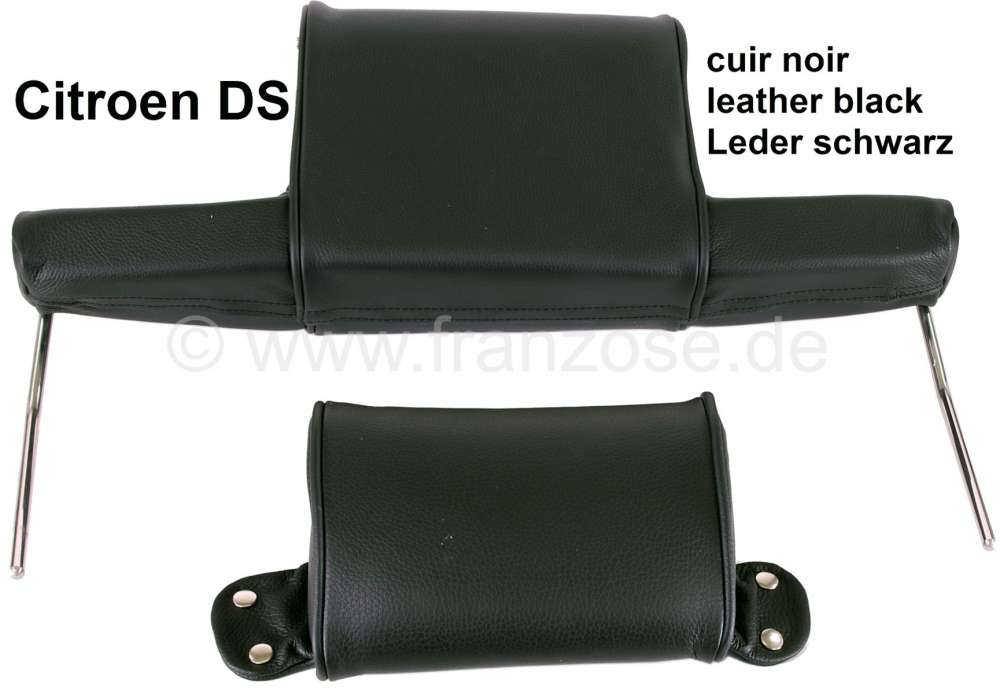 Kopfstütze breit, passend für Citroen DS (2-teilig). Leder schwarz. Per  Stück.