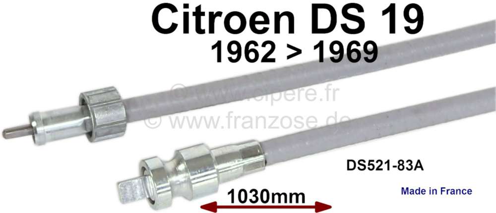 Alle - Tachowelle unten. Passend für Citroen DS19, von Baujahr 1961 bis 1969. Länge: 1030mm lan