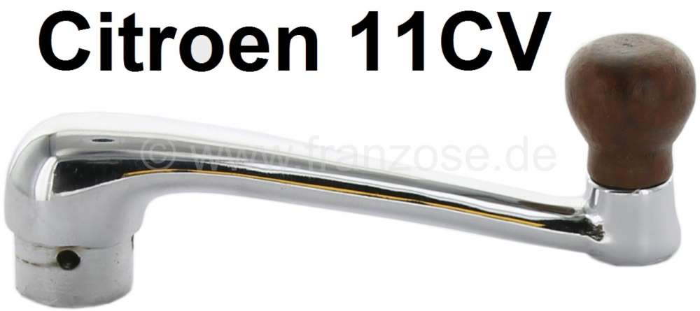 Citroen-DS-11CV-HY - Fensterkurbel verchromt, mit Knauf aus Holz. Passend für Citroen 11CV + 15CV. 10mm Vierka